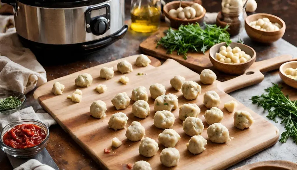 Slow Cooker Tuscan Chicken Meatballs with Gnocchi 