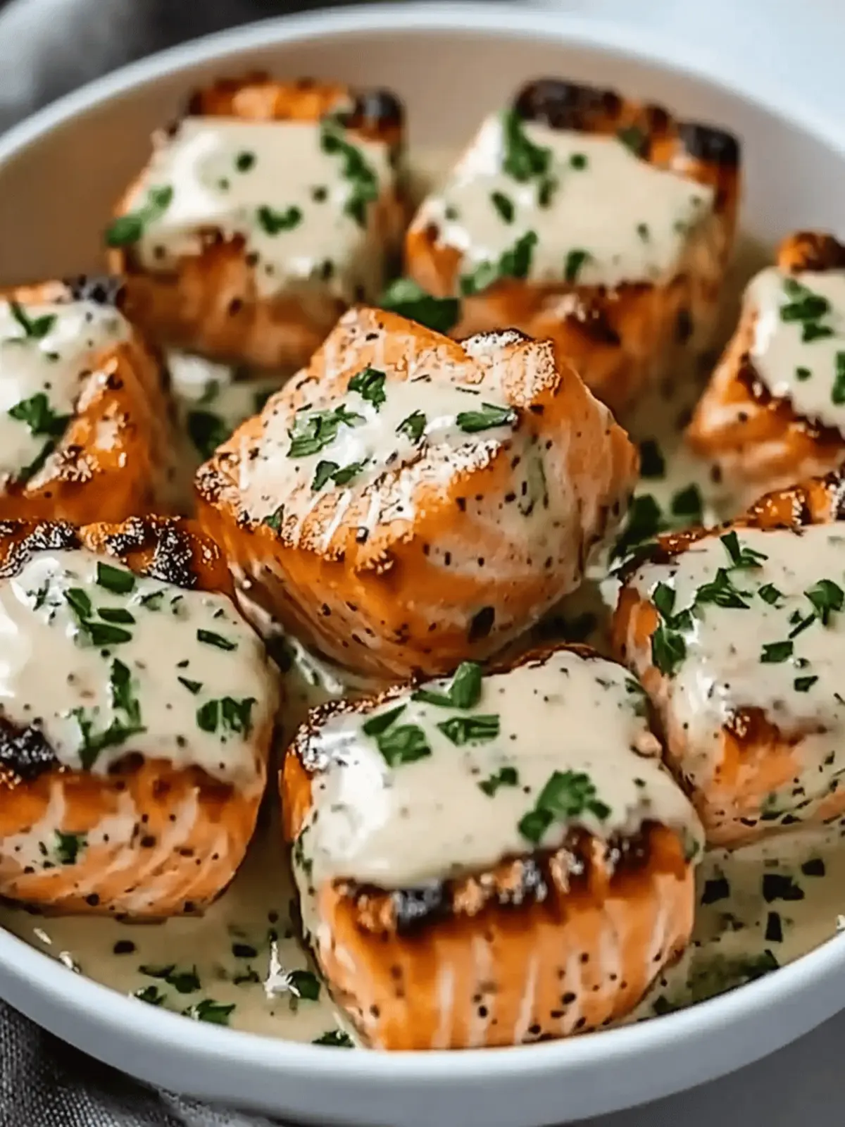 Creamy Garlic Butter Salmon Bites