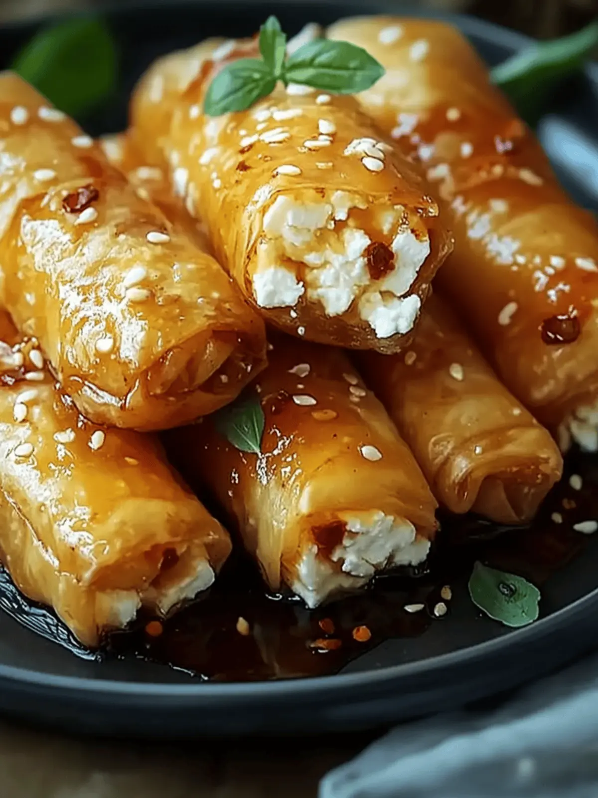 Oven Fried Feta Rolls with Chili Honey