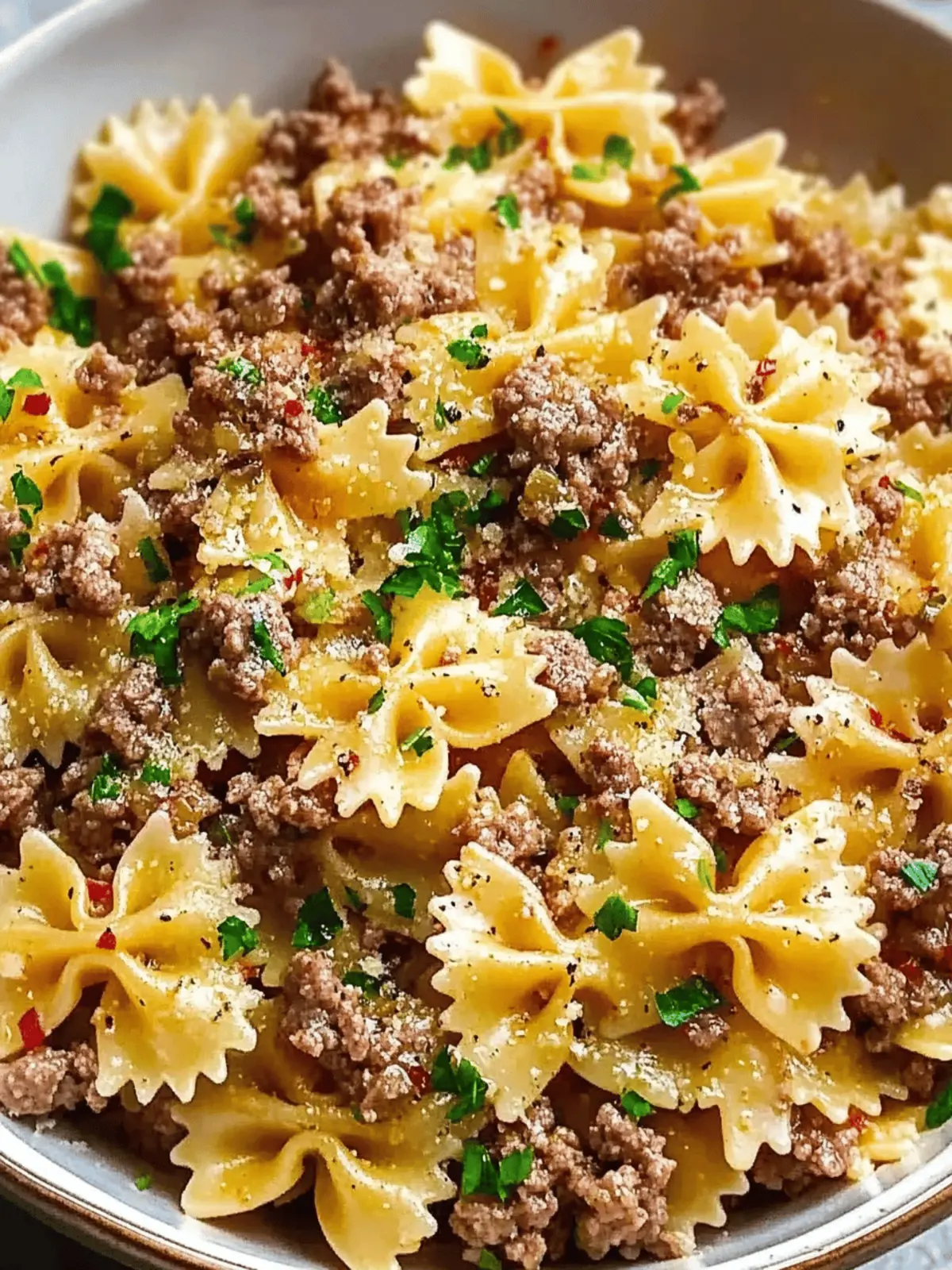 Garlic Butter Bowtie Pasta with Ground Beef