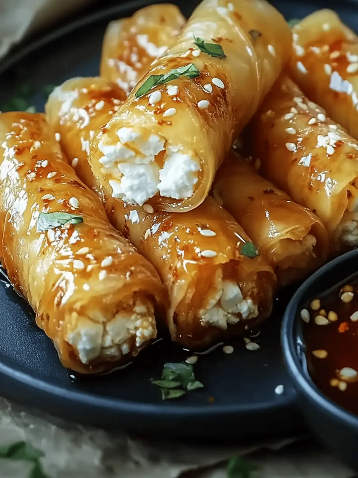 Oven Fried Feta Rolls with Chili Honey