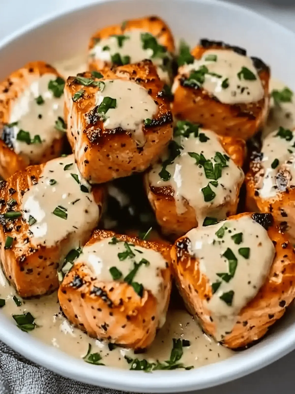 Creamy Garlic Butter Salmon Bites