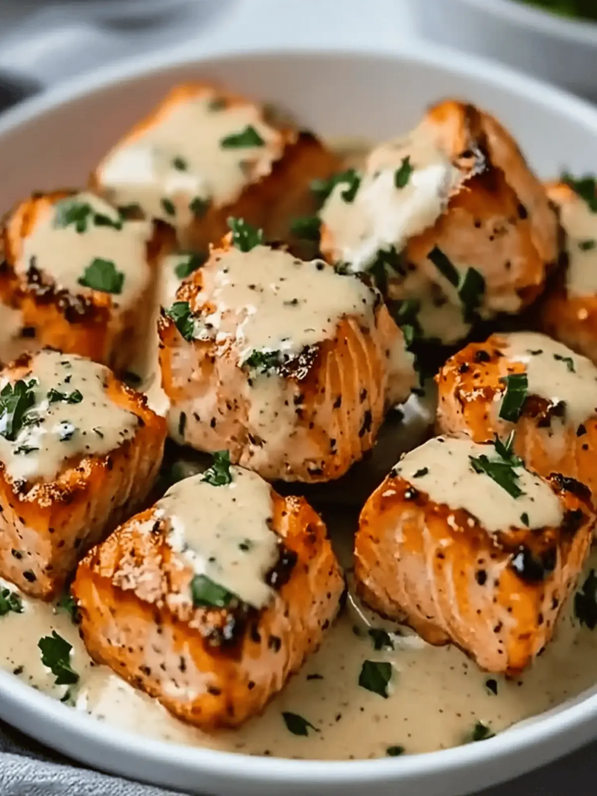 Creamy Garlic Butter Salmon Bites