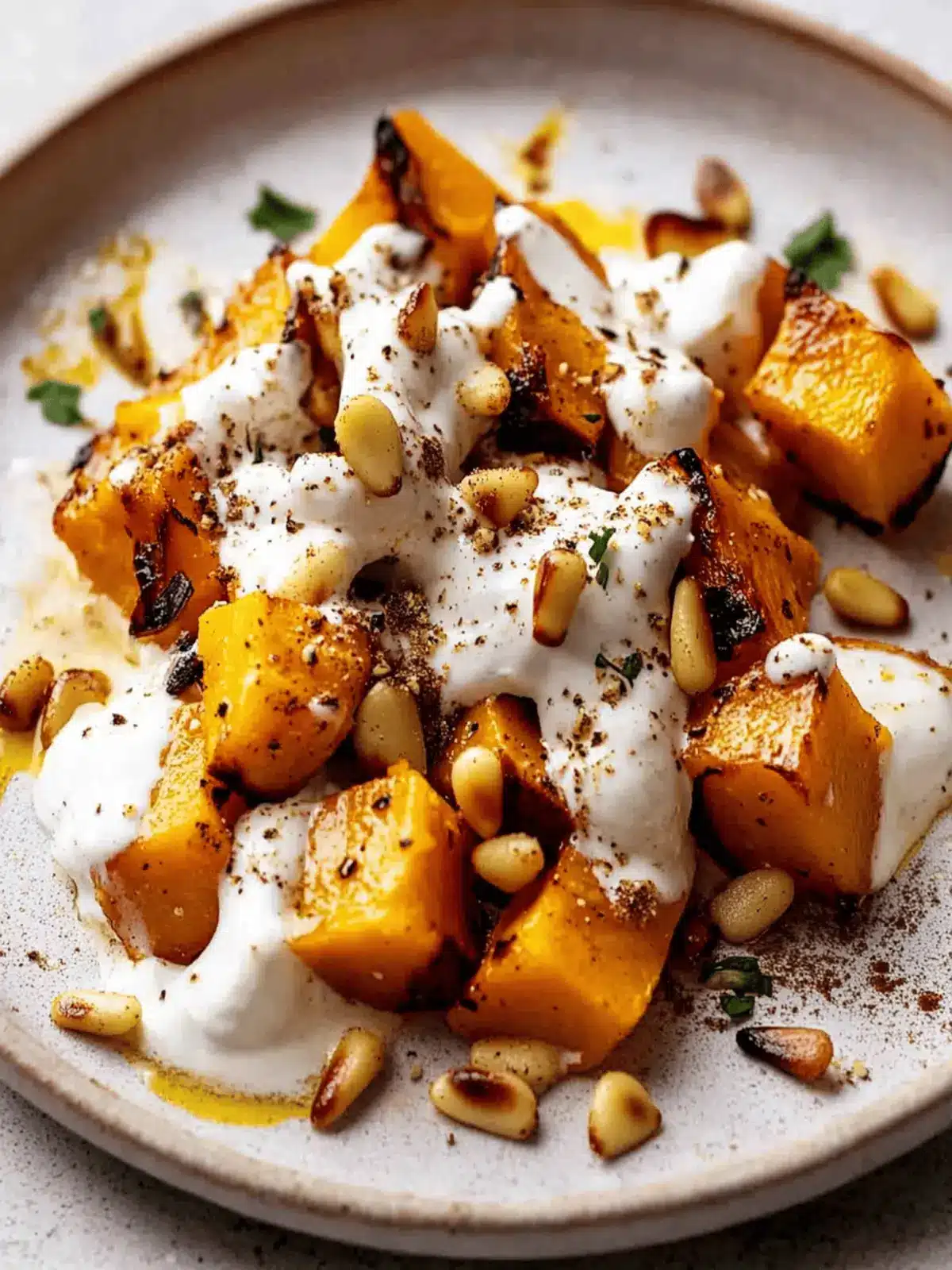 Roasted Pumpkin with Yogurt Sauce and Pine Nuts