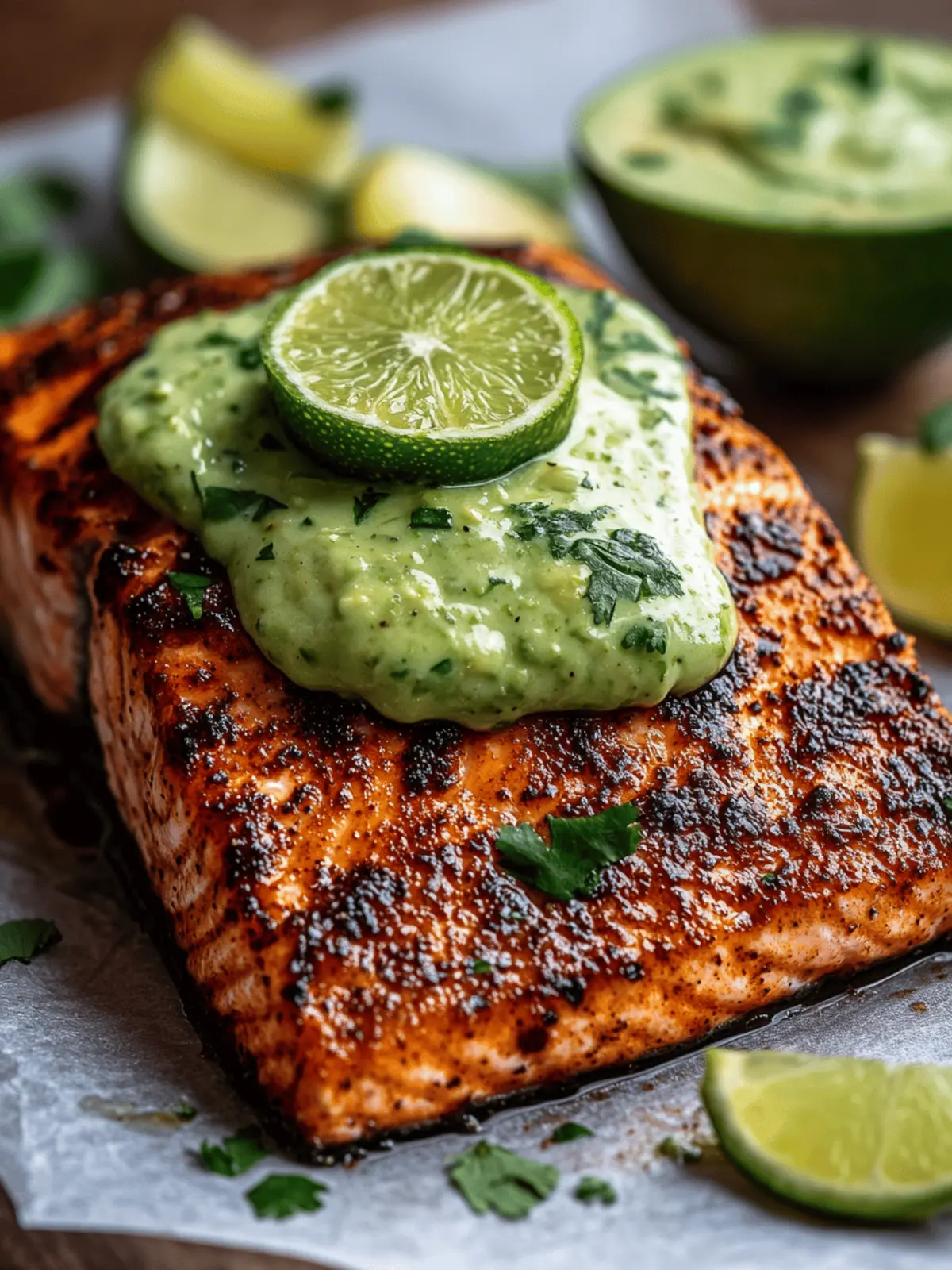 Baked Cajun Salmon And Avocado Lime Sauce