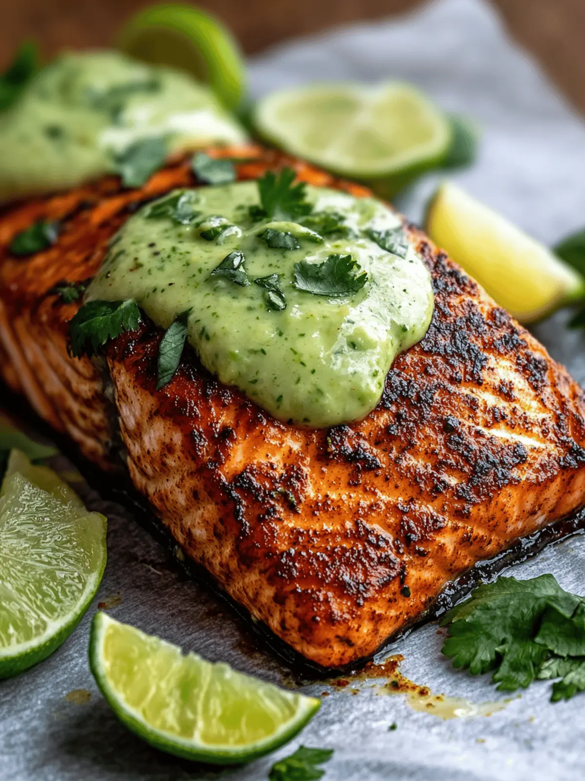 Baked Cajun Salmon And Avocado Lime Sauce