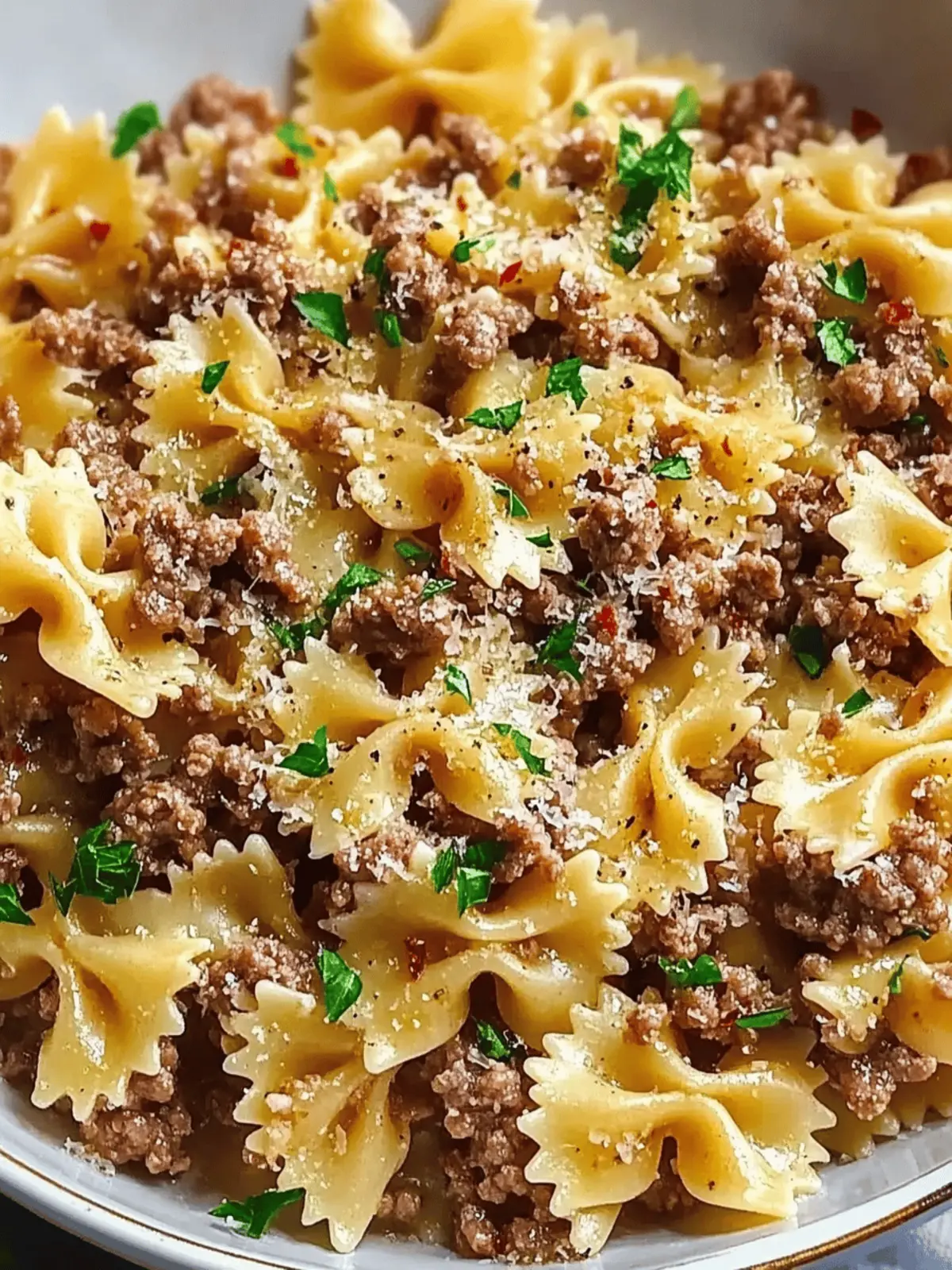 Garlic Butter Bowtie Pasta with Ground Beef