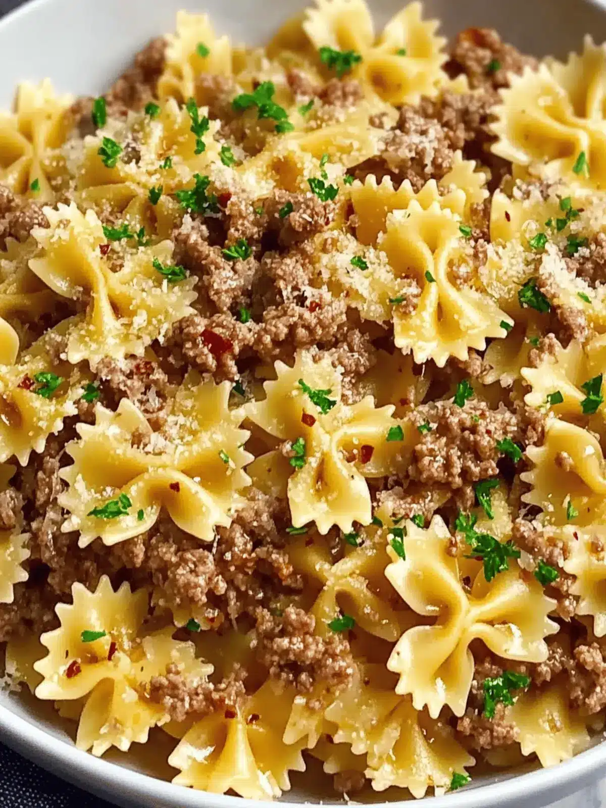 Garlic Butter Bowtie Pasta with Ground Beef