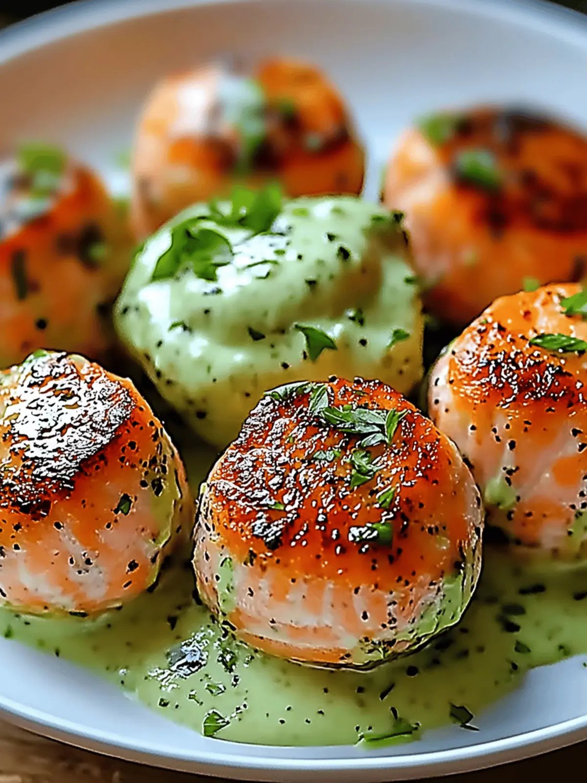 Salmon Balls with Creamy Avocado Sauce
