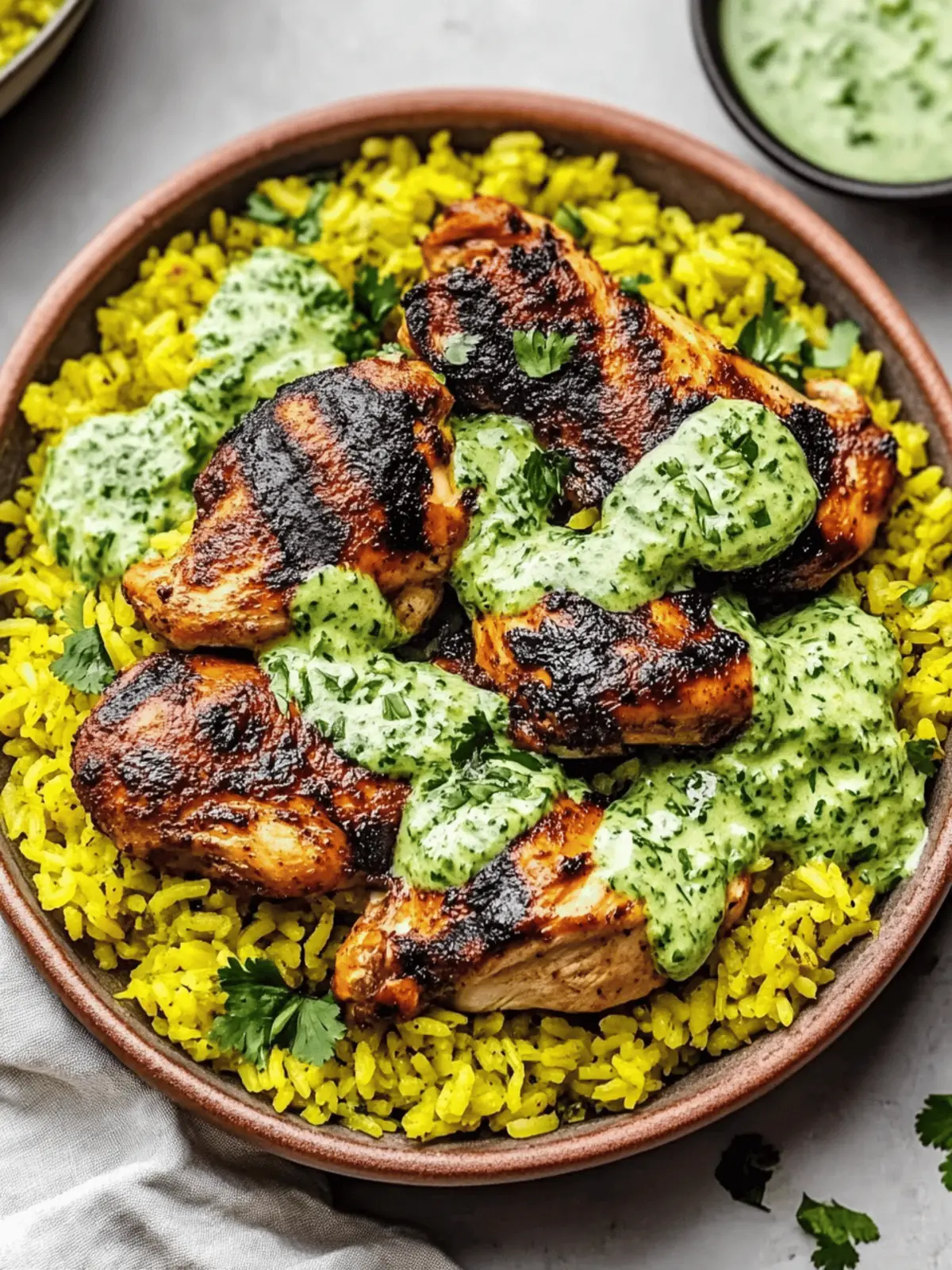 Peruvian Chicken and Rice with Green Sauce