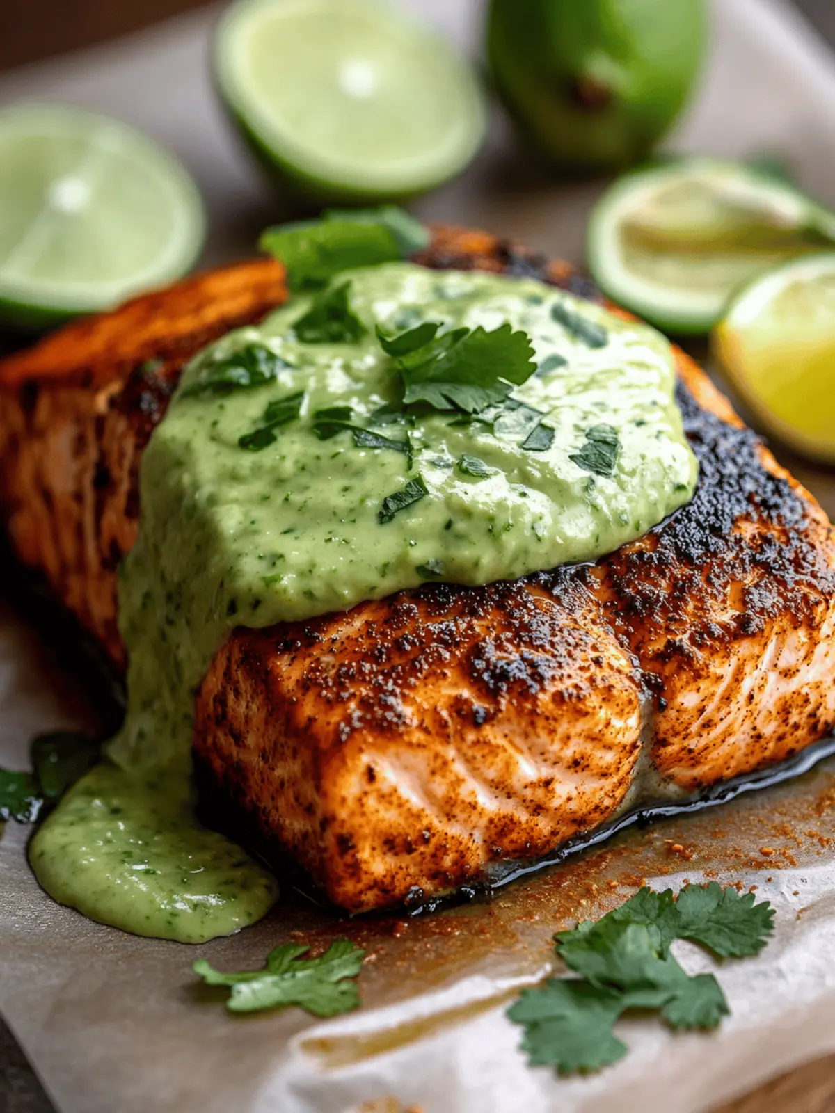 Baked Cajun Salmon And Avocado Lime Sauce